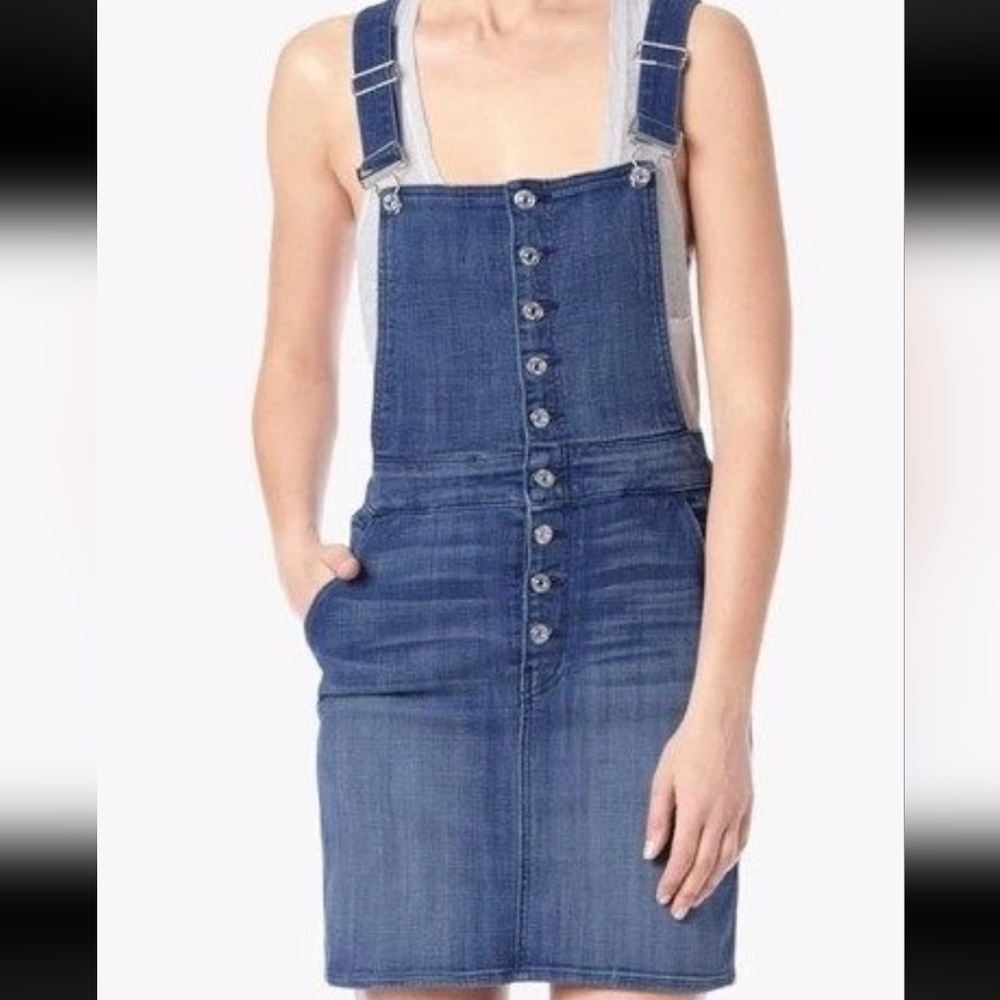 7 For All Mankind Dark Blue Denim Overalls